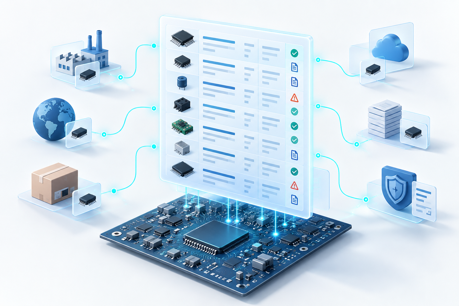 Digital bill of materials for AI models floating over a modern tech background