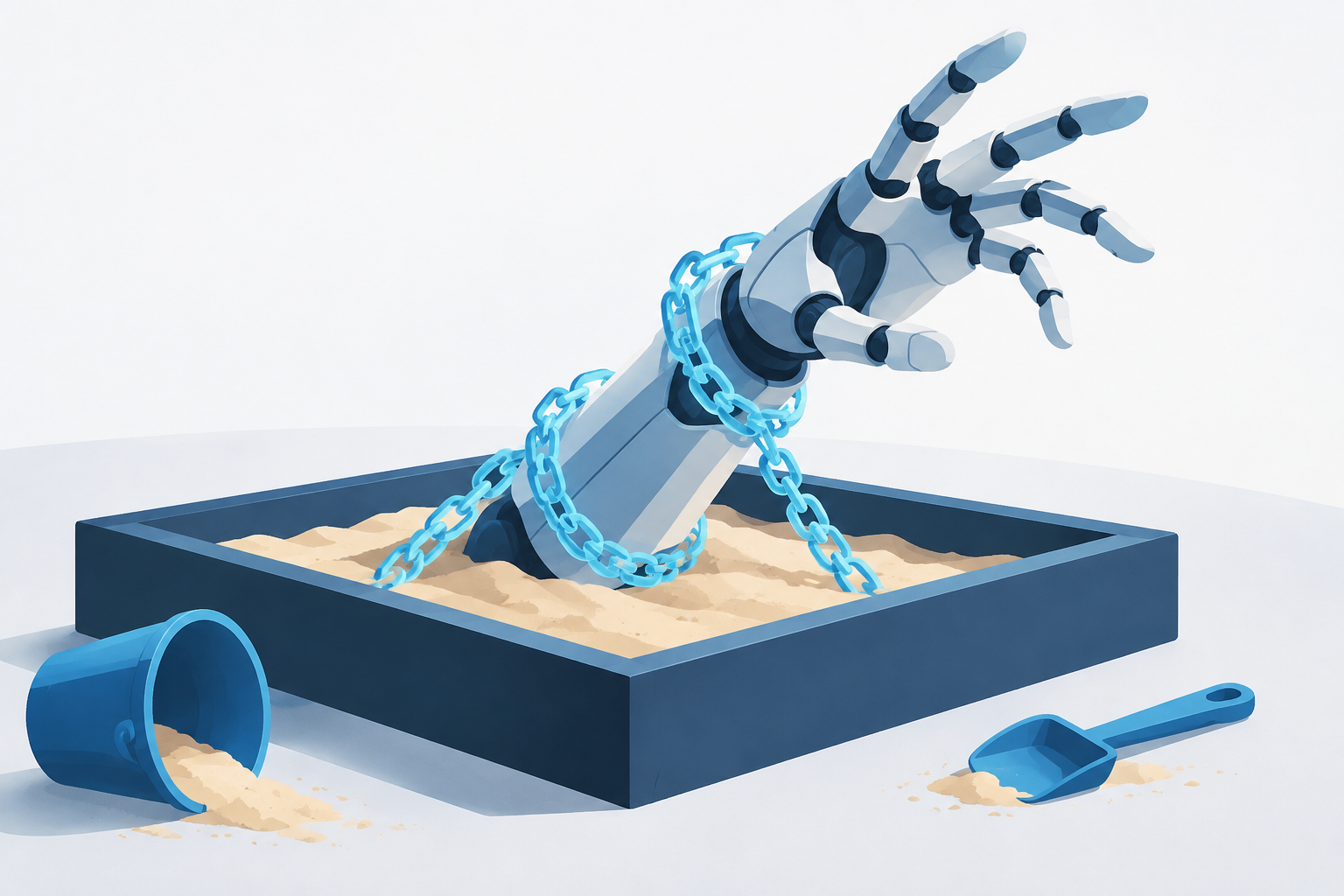 Illustration of an AI agent constrained by digital security boundaries.