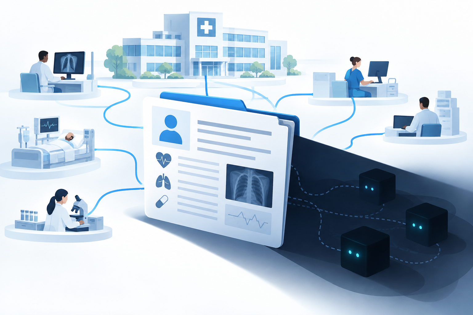 Illustration of hidden AI agents in a hospital network