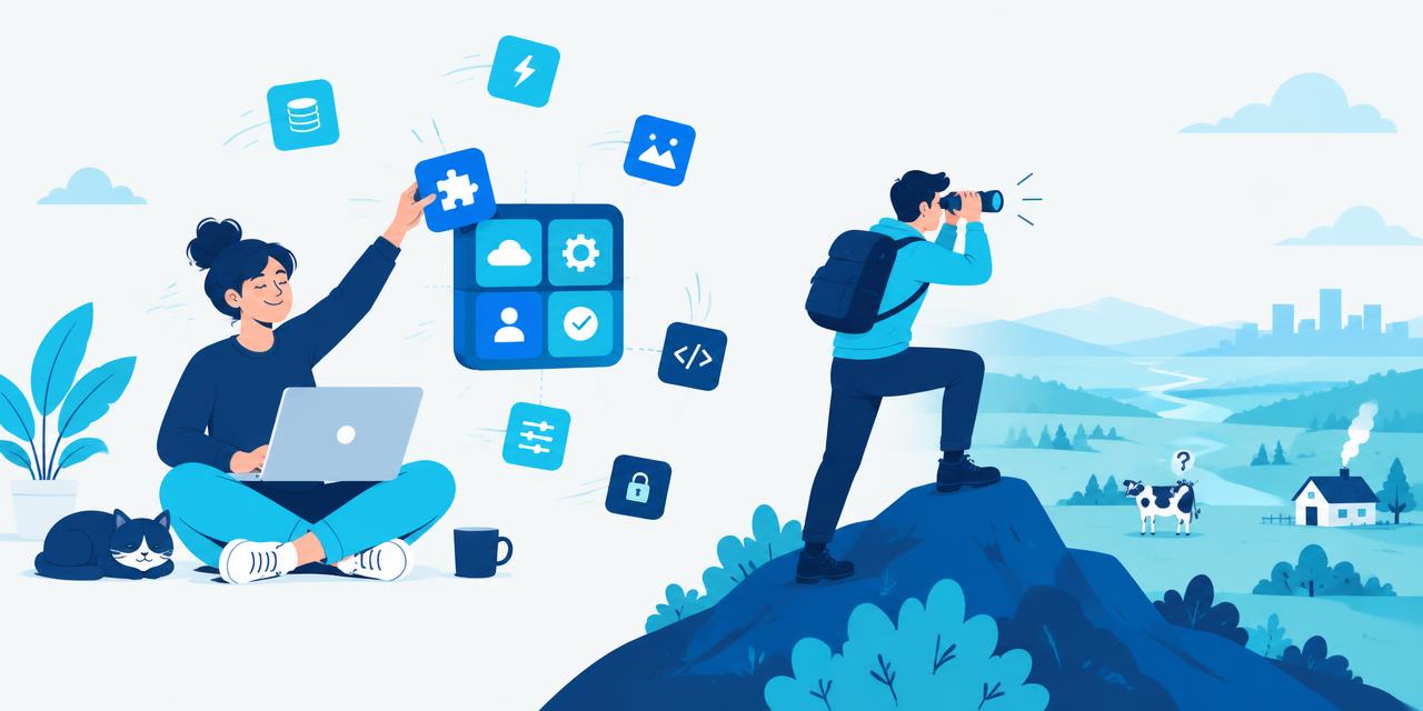 One person builds a product quickly with AI tools while another searches for a real problem with binoculars